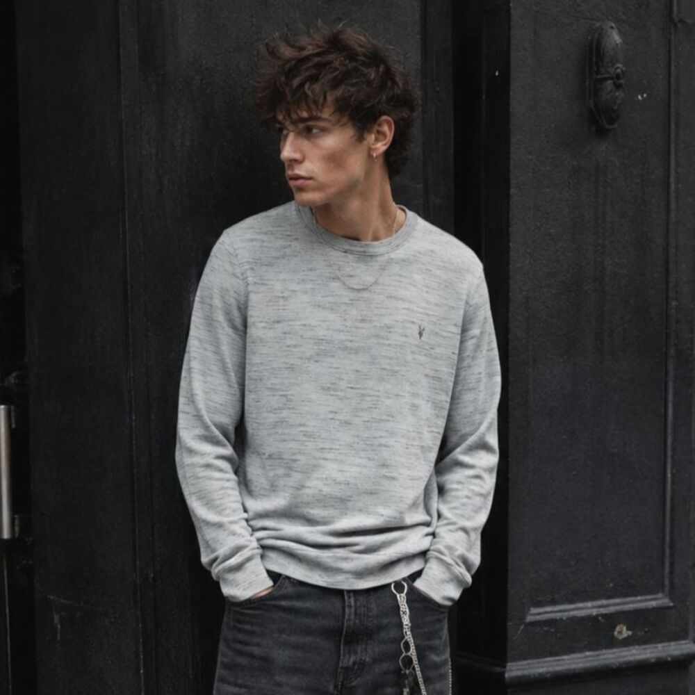 Allsaints Gray Ravage Long Sleeve Pullover Crew Sweater Top Mens Size Medium